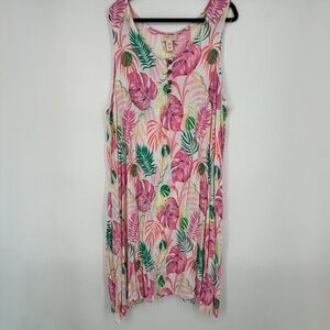 Water Lily Womens 3X Sleeveless Midi Dress 100% Rayon Crinkle Gauze Multi Floral